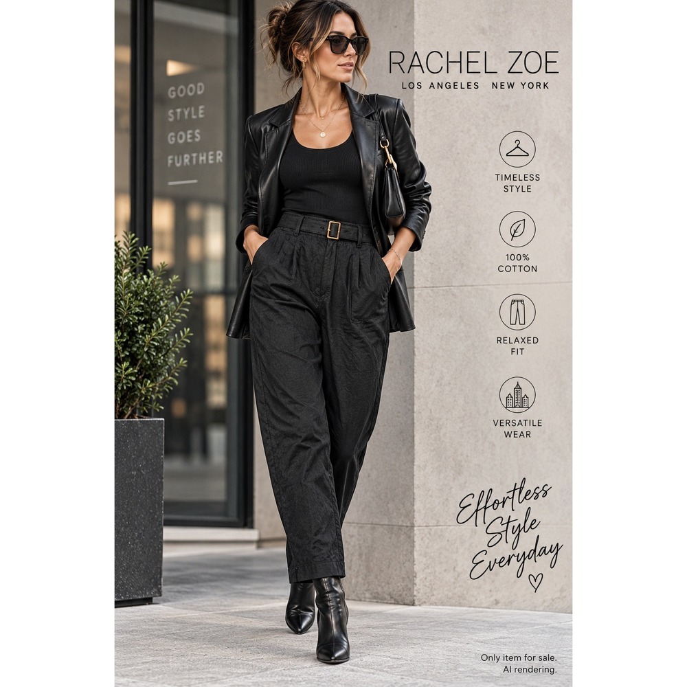Rachel Zoe Size 4 Cotton Belted Trousers Black Relaxed Utility 90s Minimalist